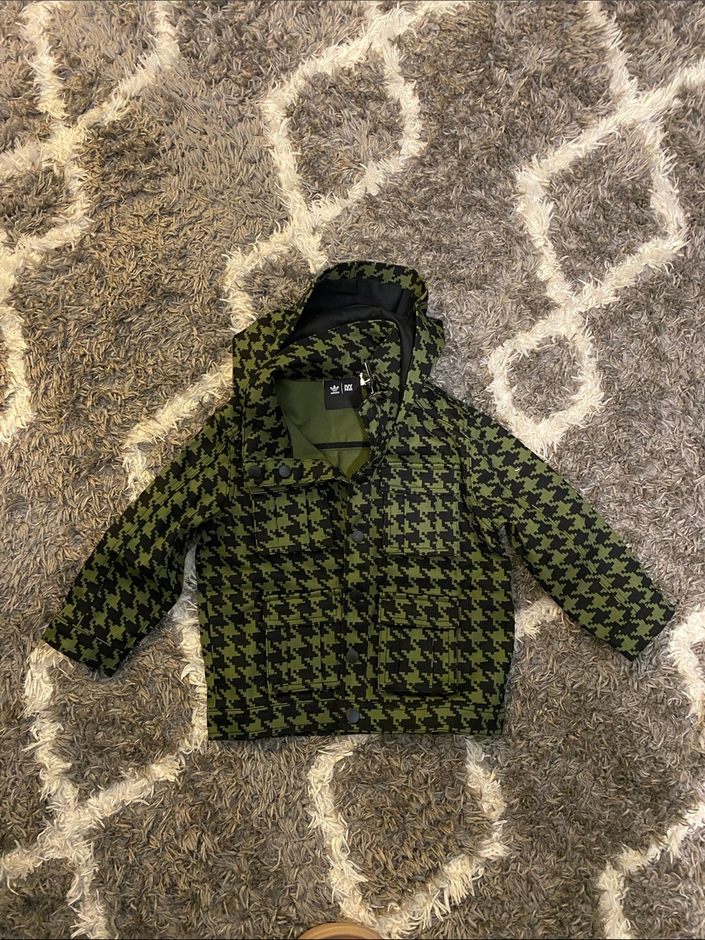 Kids Green & Black Houndstooth Pea Coat - IVY PARK